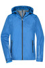 A blue ladies' 3-in-1 jacket featuring a hood and zippered pockets. The jacket includes a logo.