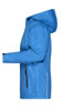 A blue ladies' 3-in-1 jacket featuring a hood and zippered pockets, presented in a side view.