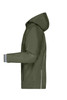 A men's 3-in-1 jacket in olive green, featuring a hood and side zippers. It has a logo on the sleeve.