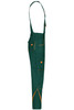 Workwear pants with bib in green featuring orange accents and multiple pockets. Includes adjustable shoulder straps.