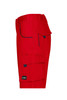 Red work shorts with multiple pockets and a logo, featuring a casual design suitable for workwear.