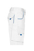 White workwear bermudas featuring multiple pockets and blue accents, designed for durability and functionality.