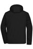 A black men's business jacket with a hood, featuring a simple back design and long sleeves.
