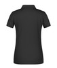 A black ladies polo shirt with a collar, featuring a back view and a logo.