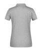 A grey ladies' polo shirt featuring a classic collar and short sleeves, with a logo on the back.