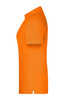 An orange polo shirt with short sleeves and a collar, featuring a logo on the left side.