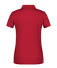 A red ladies polo shirt with a classic collar. The back view shows a smooth, streamlined design and includes a logo.