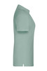 A light green work polo shirt featuring a side view and a collar. It includes a logo on the fabric.