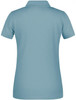 A ladies' work polo shirt in light blue with a collared design and a logo on the back.