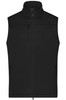 A black men's softshell vest with a zip front, high collar, and side pockets. Features a branding logo.