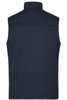 A navy blue men's softshell vest with a high collar and back view, featuring a logo.