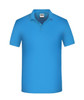 A blue work polo shirt featuring a collar and short sleeves, with a logo on the upper left side.