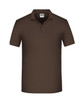 A brown men's polo shirt with a collar and short sleeves, featuring a logo on the chest area.