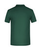 A dark green men's polo shirt with a classic collar, featuring a logo on the back.