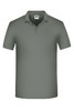 A grey polo shirt with a classic collar and short sleeves, featuring a logo on the chest area.