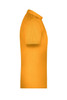 A side view of a vibrant yellow men's work polo shirt, featuring a collar and short sleeves, with a logo.