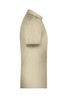 A men's beige work polo shirt featuring a collared design and short sleeves, with a logo on the chest.