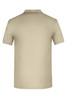 A beige work polo shirt featuring a classic collar and a logo on the back.