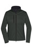 A softshell jacket in dark green with a zip front, zippered pockets, and a high collar. Features a logo.