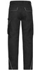 Workwear pants in black with side pockets and white stitching details. Features a waistband for a secure fit.