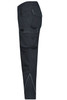 Workwear pants in dark grey with pockets and white stitching details. Includes a logo on the fabric.
