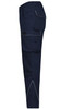 Workwear pants in navy blue with pockets and contrasting white stitching. Features a logo on the fabric.