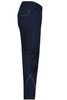 Workwear pants in navy blue with contrast stitching and a side pocket. Features a branded logo.