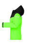 A bright green and black Ladies Allweather Jacket with a hood and zippered front, featuring a logo.