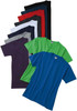 A variety of men's T-shirts in blue, green, purple, red, grey, black, and white, featuring different colours and a logo.