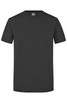 A black short-sleeved men's T-shirt with a round neck and a blank design, featuring a branding logo.