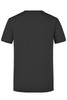 A black T-shirt with a plain back design. It features short sleeves and a round neckline.
