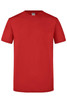 A red T-shirt with a crew neck and short sleeves. It features a logo on the chest area.