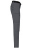 A pair of grey zip-off trekking pants displayed from the side, featuring pockets and a belt. Includes a logo.