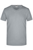 A grey men's V-neck T-shirt in a standard fit, featuring short sleeves and a branded tag.