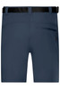 Navy men's trekking shorts with a belt and zippered pocket, featuring a smooth, durable fabric design.