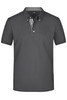 A plain grey polo shirt with a checkered pattern inside the collar and a small logo. Short sleeves.
