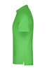 A side view of a plain green men's polo shirt featuring a collar and short sleeves. It has a small logo.