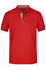 A red plain polo shirt featuring a check pattern on the collar. The shirt has a logo on the chest.