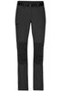 Ladies trekking pants in black, featuring a belt, cargo pockets, and reinforced knee sections. Includes a logo.