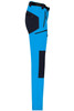 Ladies trekking pants in vibrant blue, featuring navy accents and pockets. Includes a belt loop detail.