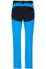 Bright blue trekking pants with black accents and a logo, featuring a sleek design with pockets.