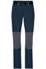 Ladies trekking pants in navy and grey, featuring multiple pockets and a belt. Includes a logo.