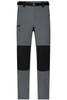 Men's trekking pants in grey with black knee patches and a belt, featuring pockets and a sleek design.
