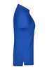 A blue ladies plain polo shirt with a fitted style and short sleeves, featuring a logo on the chest.