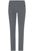 Grey ladies' slacks with a slim fit, featuring side pockets and a banded waist. Includes a logo on the waistband.