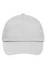 A grey 5 Panel Promo Cap featuring a structured design and a logo on the front.