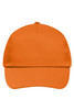 An orange 5 panel promo cap with a seamless front panel and a logo.
