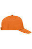 An orange 5 Panel Promo Cap with a structured design and a rear adjustable strap, featuring a logo.