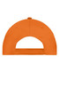 An orange 5 Panel Promo Cap featuring an adjustable strap and a curved peak, with a logo on the back.