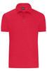 A red mercerised polo shirt with a collar and three buttons, featuring a small logo.